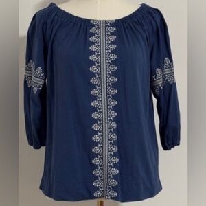 CHAPS Blue pullover top petite small 3/4 sleeves Cotton/Modal SKU 7